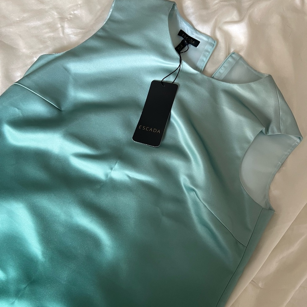 Escada Teal Satin Sleeveless dress